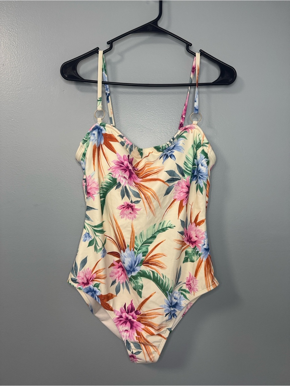 NEW Shade & Shore Ivory Floral One Piece Swim Suit Sz L
